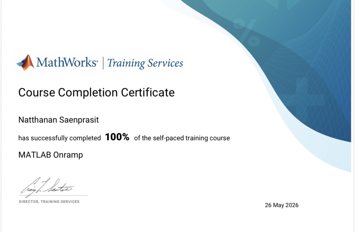 MATLAB Onramp course completion certificate